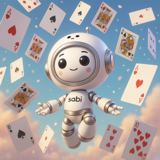 Sabi, the StepBridge bridge robot, floating between playing cards